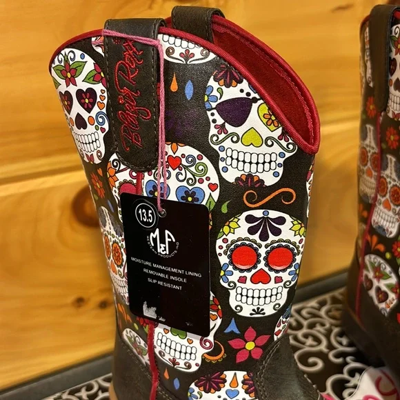 Blazin Roxx Cowgirl Boots Youth Skull New in box size 13.5 - Picture 2 of 8